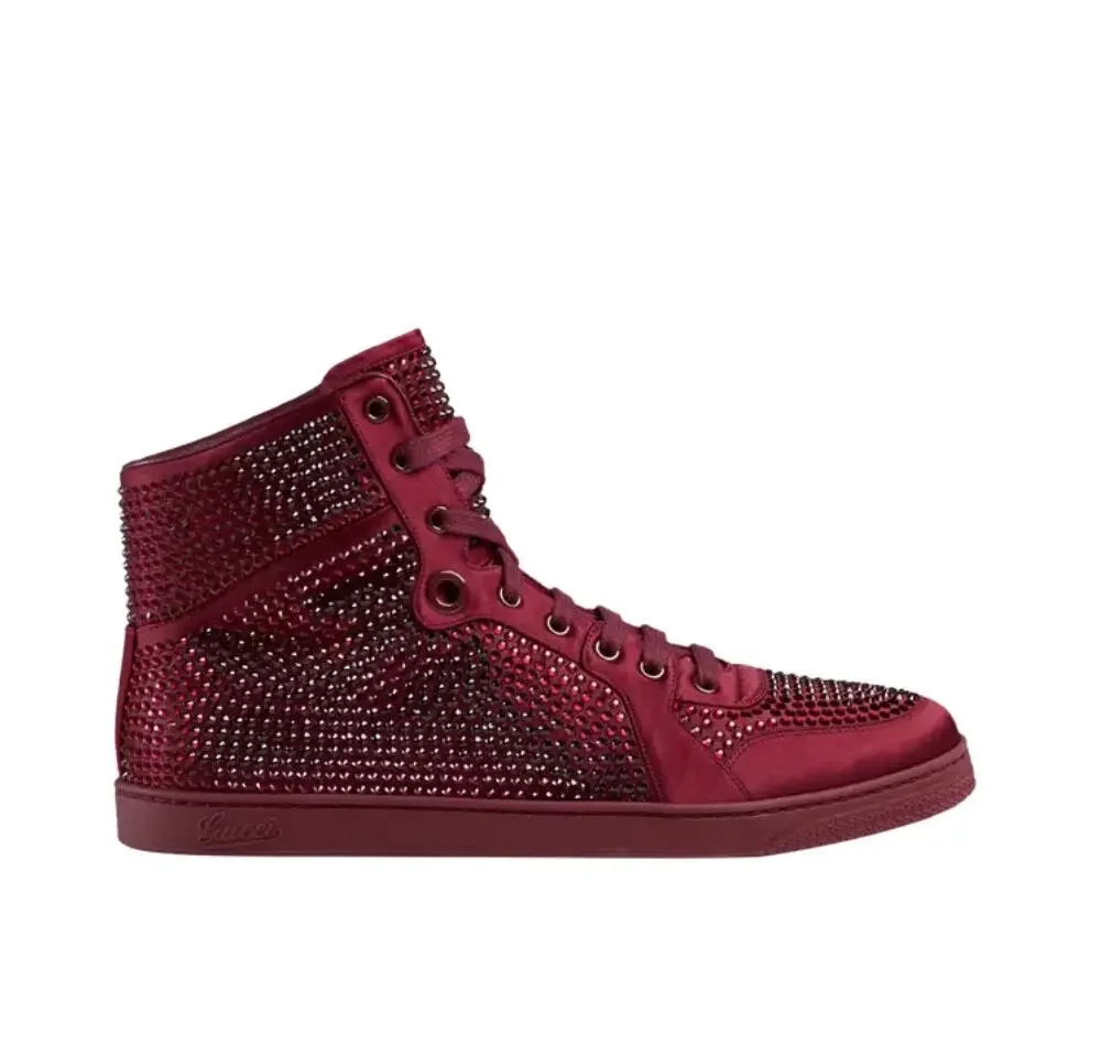 GUCCI Coda Signature High Sneakers Red Crystal Studs Sz 10.5G/US 11 $1190